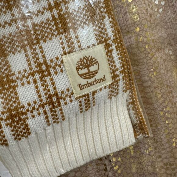Timberland Scarf Buffalo Plaid Tan Cream Winter Fall Unisex 10x68" - Picture 3 of 7
